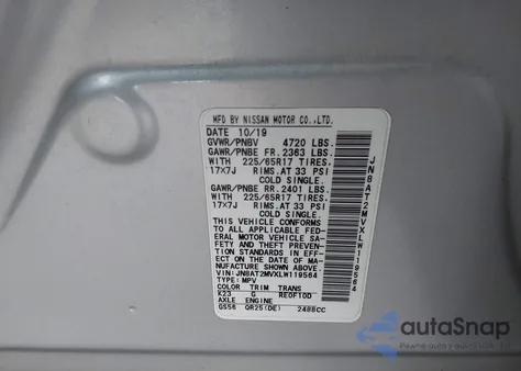 2020 Nissan Rogue Sv Intelligent Awd z USA, uszkodzony, nr VIN JN8AT2MVXLW119564